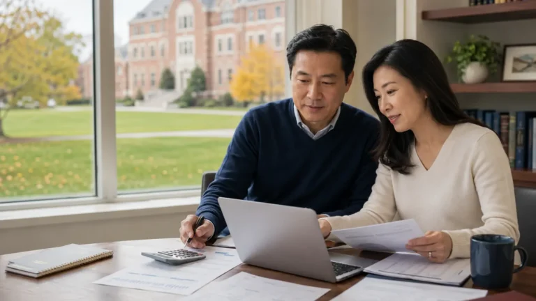 미국 사립고 Financial Aid 신청을 위해 소득과 자산 서류를 검토하는 한인 학부모