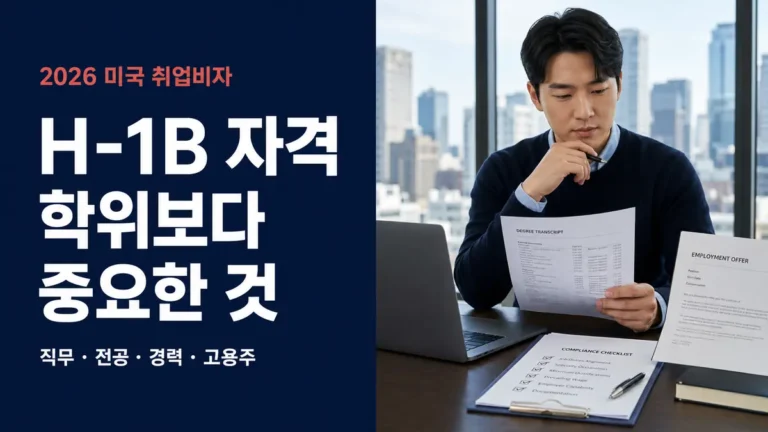 H-1B 비자 자격을 확인하는 한국인 전문직 근로자와 학력 전공 경력 고용주 조건